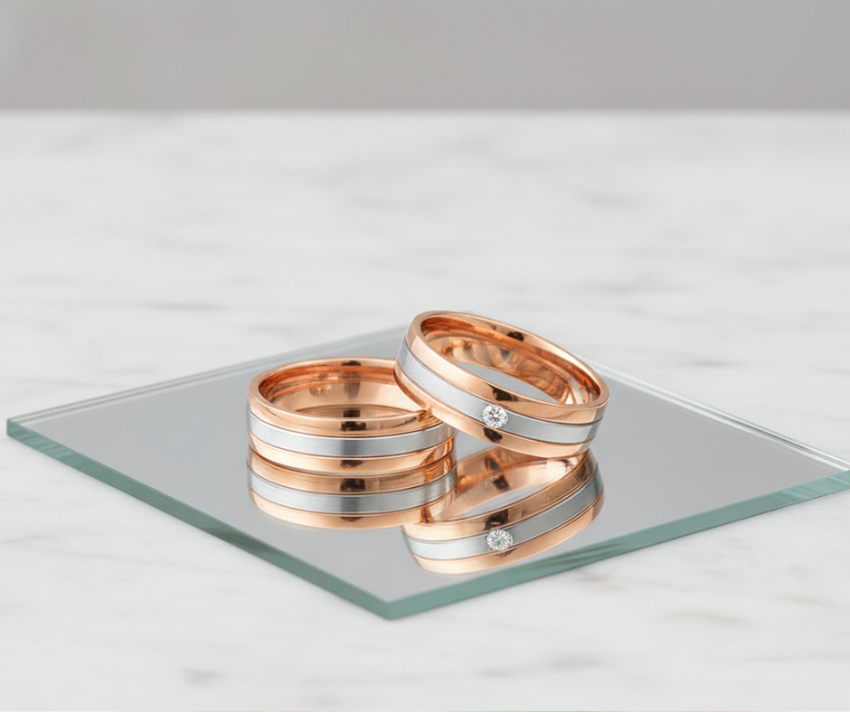 Fashion Gold dviejų aukso spalvų vestuviniai žiedai